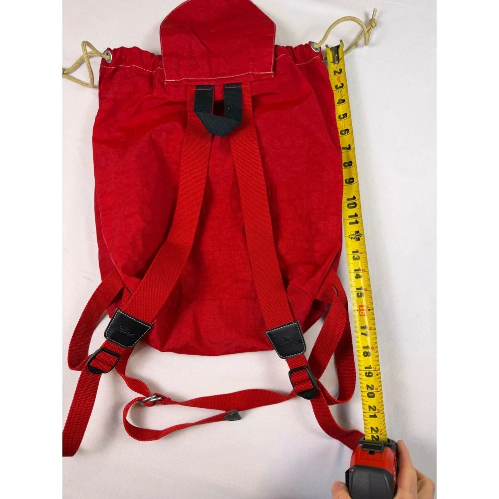 Vintage Kipling Red Drawstring‎ Backpack Rucksack Front Zip Pockets